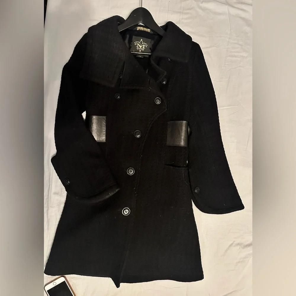 Mackage wool and leather military style coat with bell sleeves - Picture 3 of 15